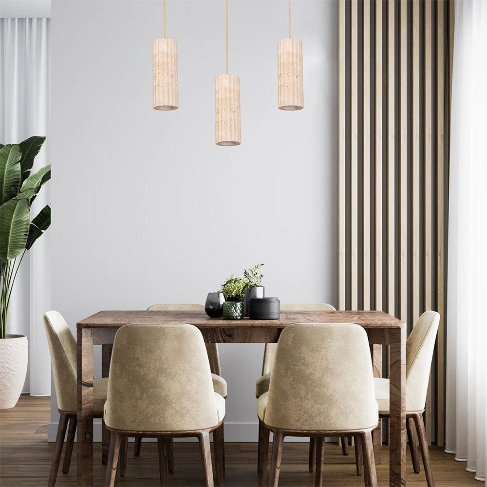 Sagitta Interior Oblong Beige Travertine with Brass Highlight Pendant - SAGITTA1