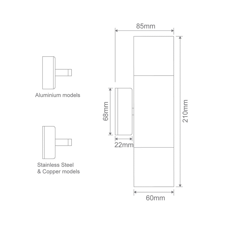 Shadow 2 x 6W LED Up / Down Wall Pillar Light Copper / Tri-Colour - 49029