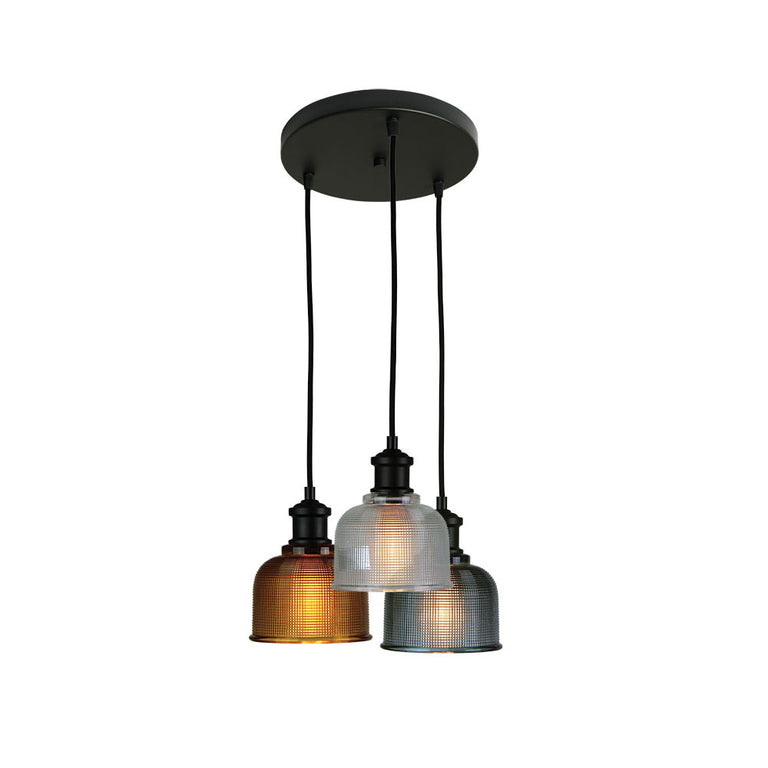 Maison.15 Retro 3 Light Halophane Multicolour Glass Pendant