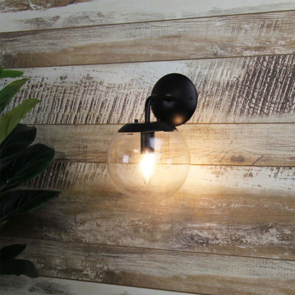 Newton Contemporary Clear Glass Wall Light Black - SL64451BK