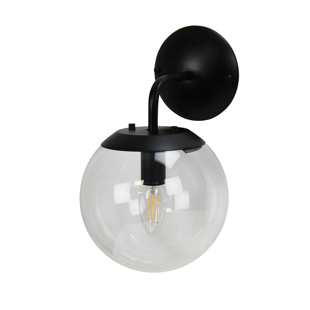 Newton Contemporary Clear Glass Wall Light Black - SL64451BK