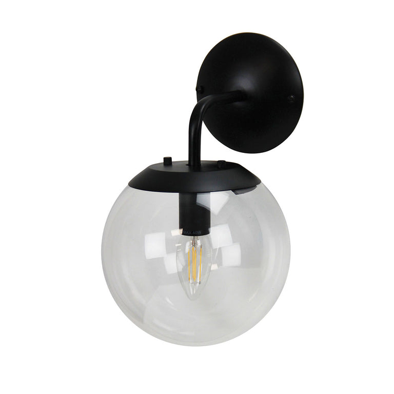 Newton Contemporary Clear Glass Wall Light Black - SL64451BK