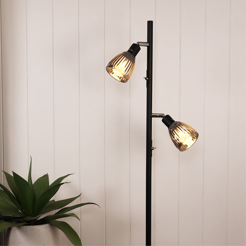 Alma Smoked Glass Twin Floor Lamp Black - SL98763BK