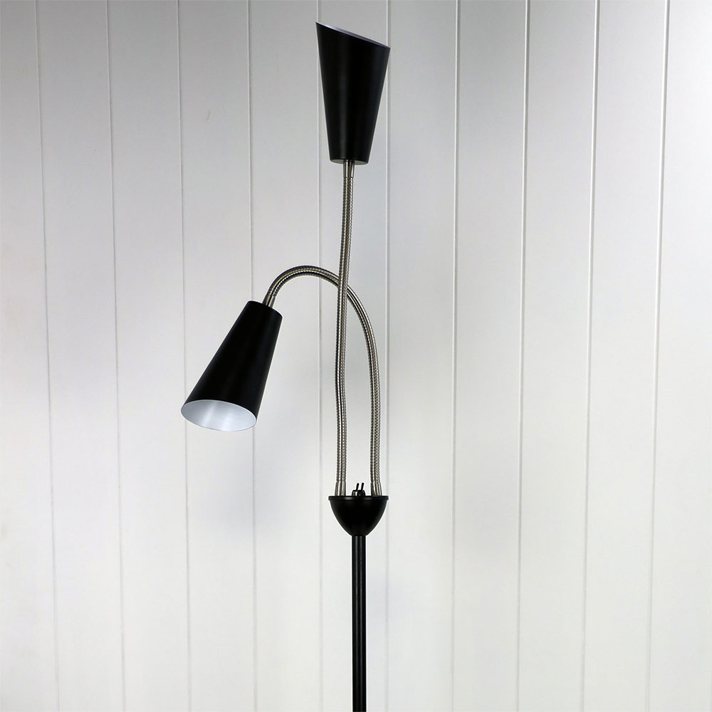 Walt 2 Light Flexible Neck Floor Lamp Black / Brushed Chrome - SL98812BC