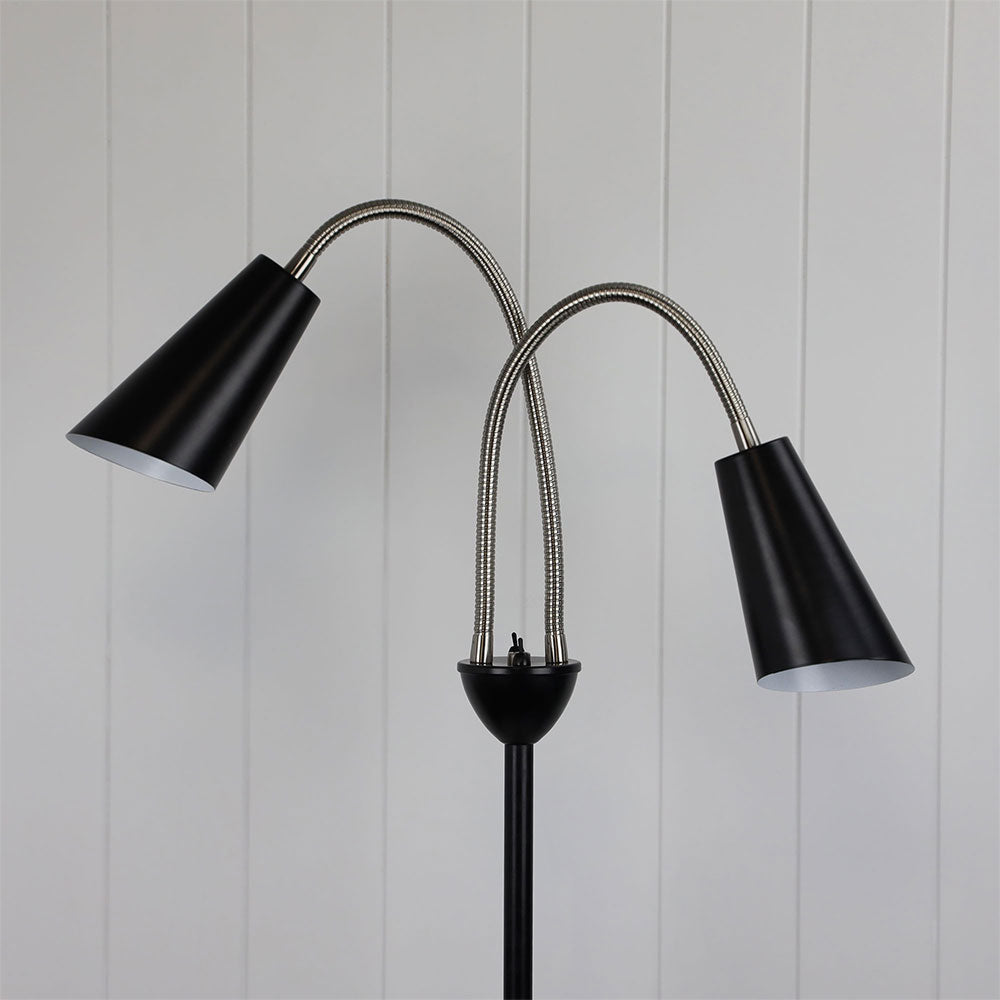 Walt 2 Light Flexible Neck Floor Lamp Black / Brushed Chrome - SL98812BC