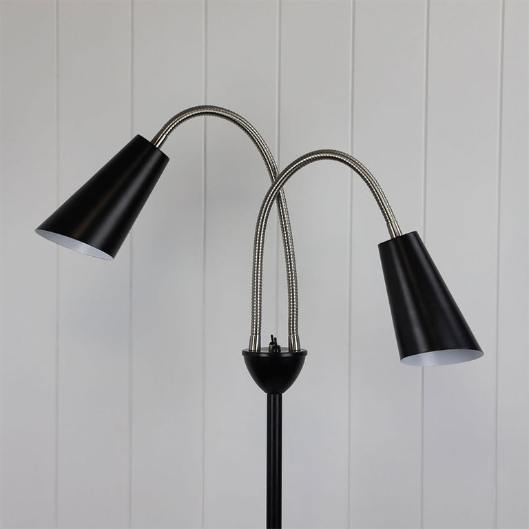 Walt 2 Light Flexible Neck Floor Lamp Black / Brushed Chrome - SL98812BC