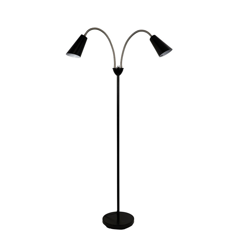 Walt 2 Light Flexible Neck Floor Lamp Black / Brushed Chrome - SL98812BC