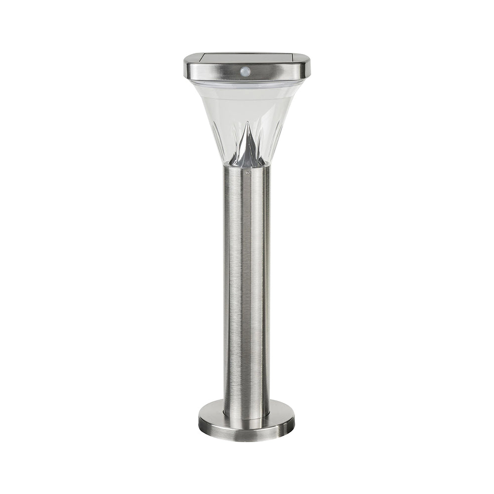 Square Solar LED Bollard with PIR Sensor Stainless Steel - SLDBL0027-2.6W-PIR
