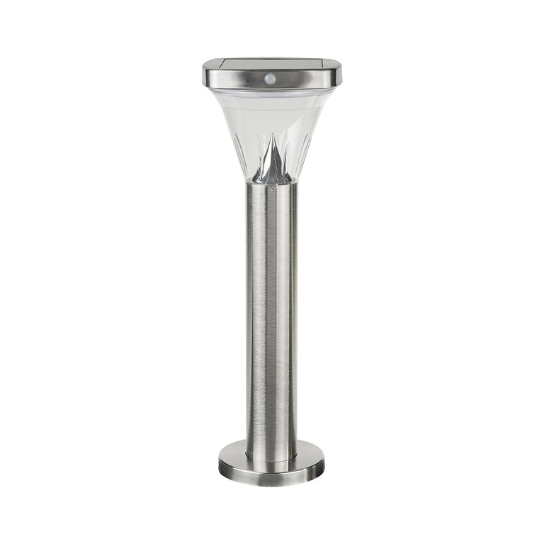 Square Solar LED Bollard with PIR Sensor Stainless Steel - SLDBL0027-2.6W-PIR