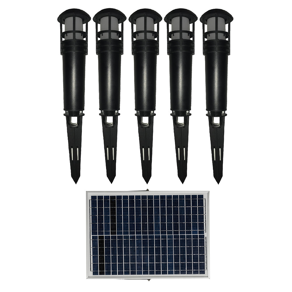Solar 5 Pack LED Bollard Kit Black / Warm White - SLDBLK-5