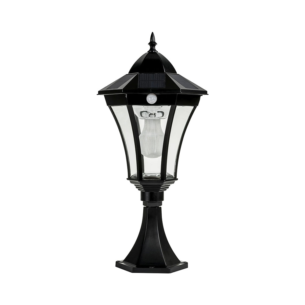 Traditional Pillar Mount LED Light With Motion Sensor Black - SLDPIL0009A-3.8W-PIR