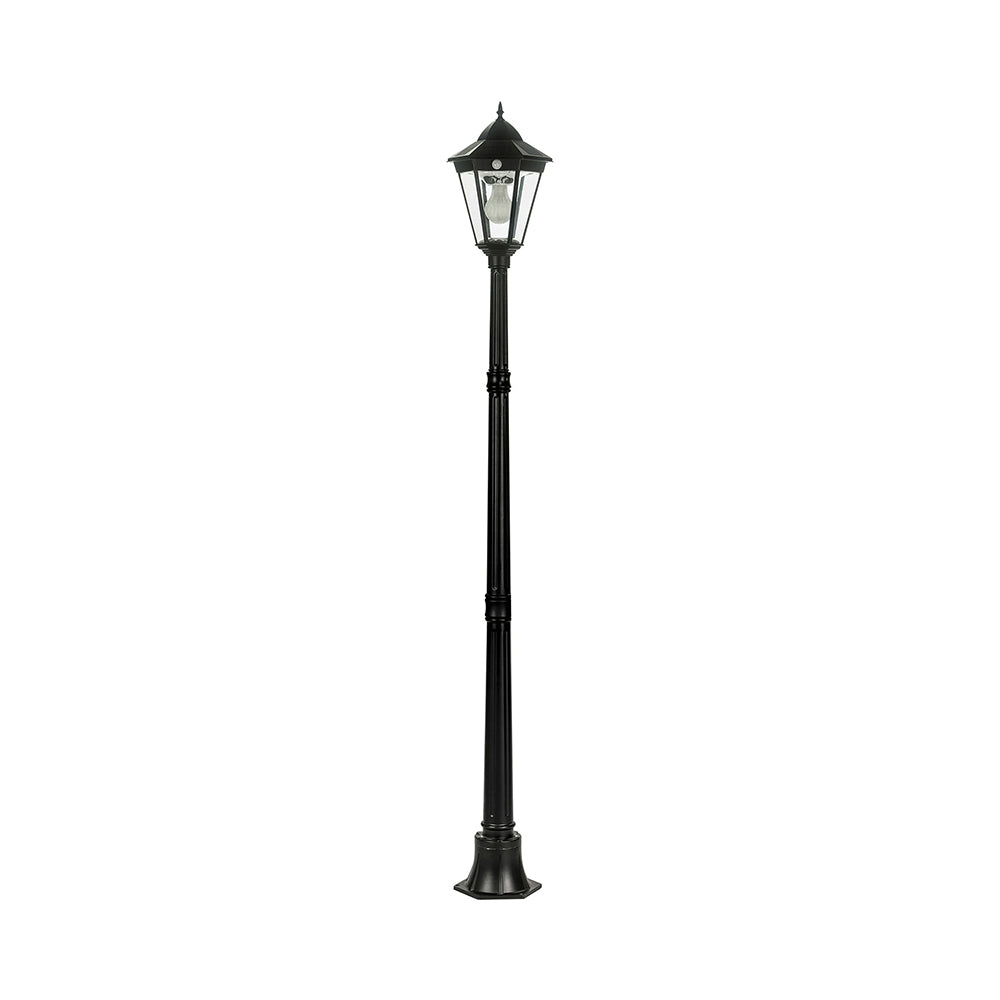 Solar Traditional Single Head LED Post Light With Motion Sensor Black - SLDPL0012A-S2-3.8W-PIR