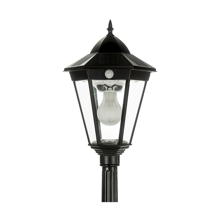 Solar Traditional Single Head LED Post Light With Motion Sensor Black - SLDPL0012A-S2-3.8W-PIR