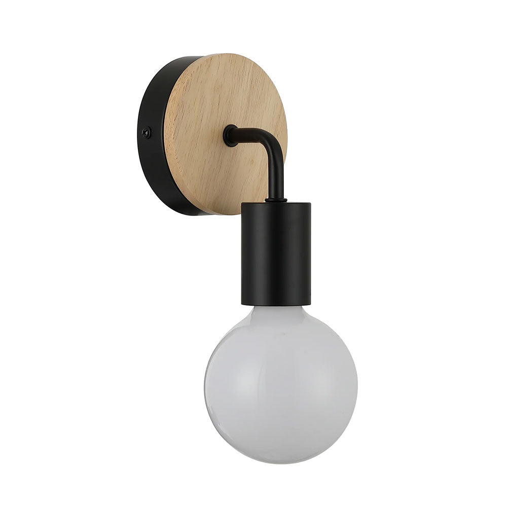 Interior Iron Bracket with Round Wood Highlight Wall Light Black - SOLO1