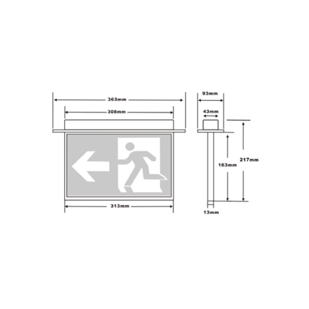 Mirach 2 2.5W Recessed LED Exit Sign with Emergency Light Black - SP-2002BK