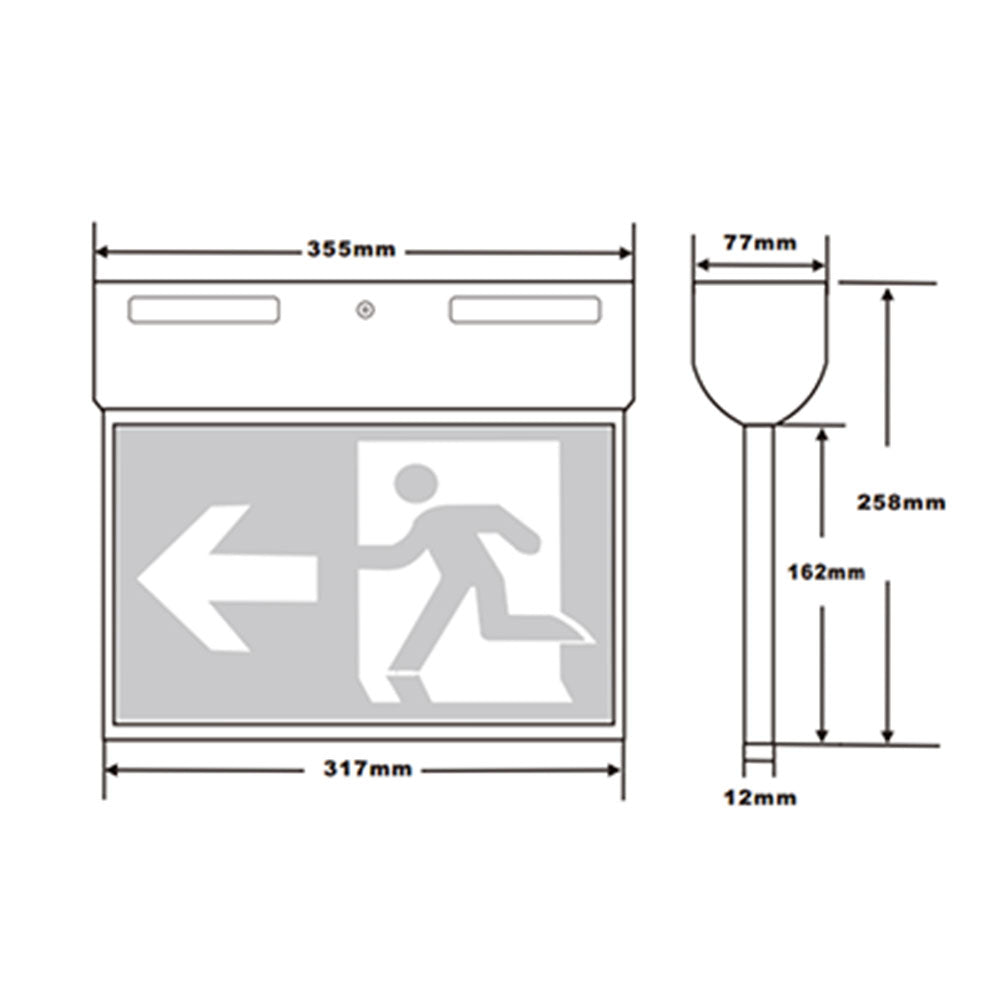 Mirach 3 2.5W Surface Mounted LED Exit Sign with Emergency Light Black - SP-2003BK