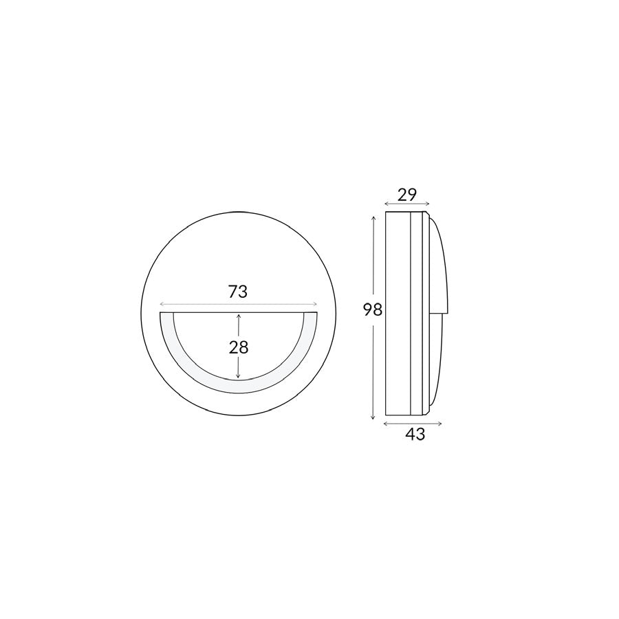 Surface Mounted 240V 6W LED Eyelid Step Light Titanium / Warm White - STE16