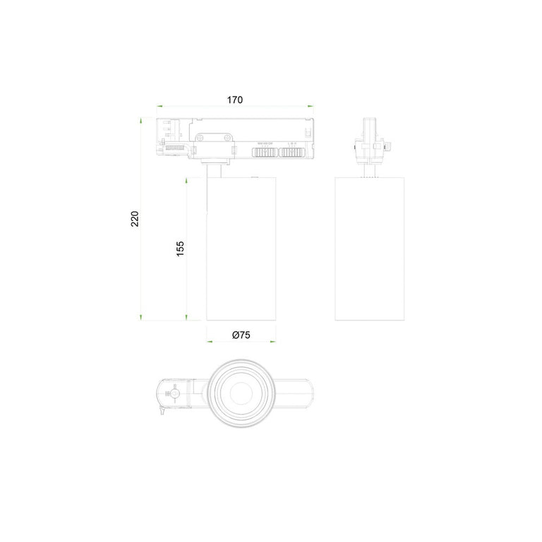 Warragul Three Circuit 15W / 20W / 25W LED Track Light White / Tri-Colour - STR4884MP25TC/WH