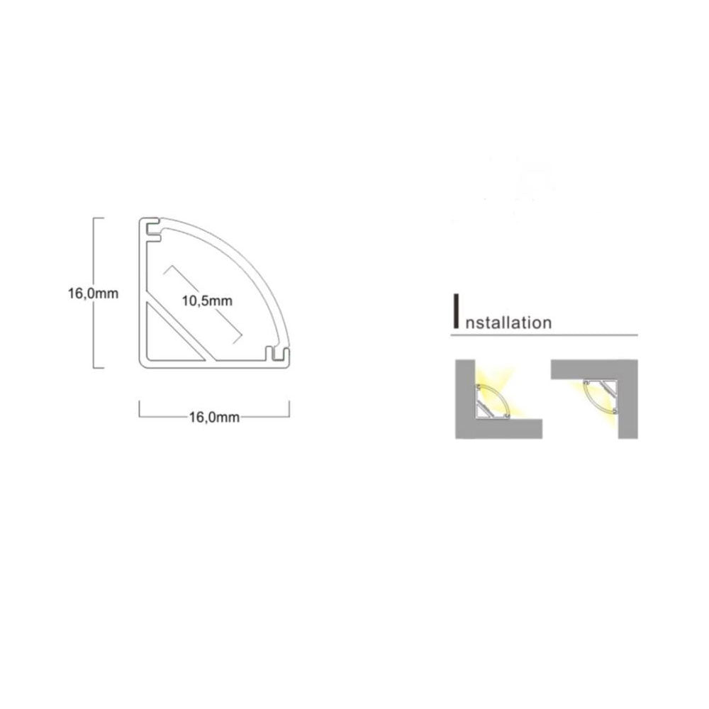 Corner Mounted 3 Meter Aluminium LED Profile Silver -  SW-A1616-3M