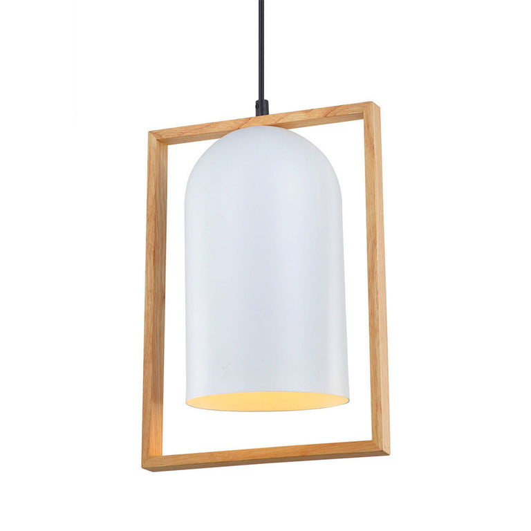 Modern Iron & Wood Pendant White - Swing1