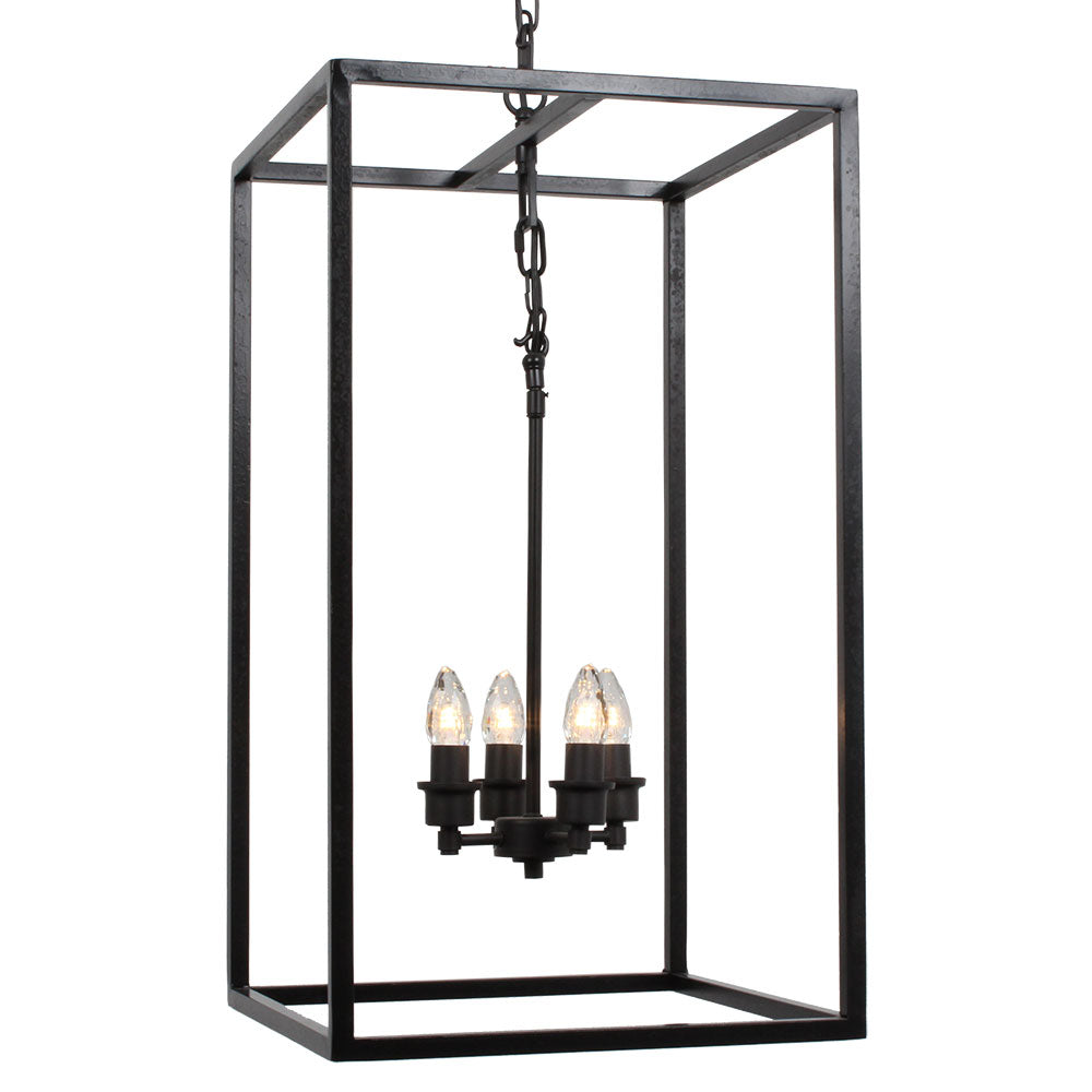 Saxon 4 Light Hanging Lantern - Black