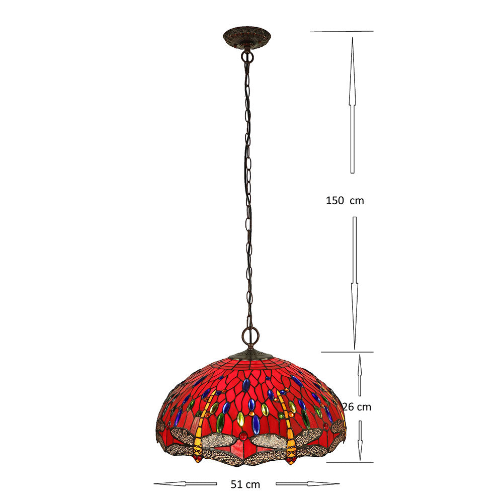 Red Dragonfly Tiffany Pendant - T-280-20PD