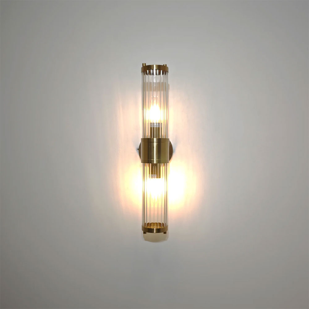Tiempo Interior Up/Down Clear Tubular Glass Wall Light Antique Brass - TIEMPO1
