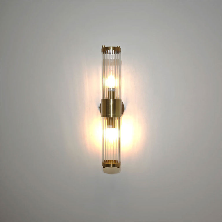 Tiempo Interior Up/Down Clear Tubular Glass Wall Light Antique Brass - TIEMPO1