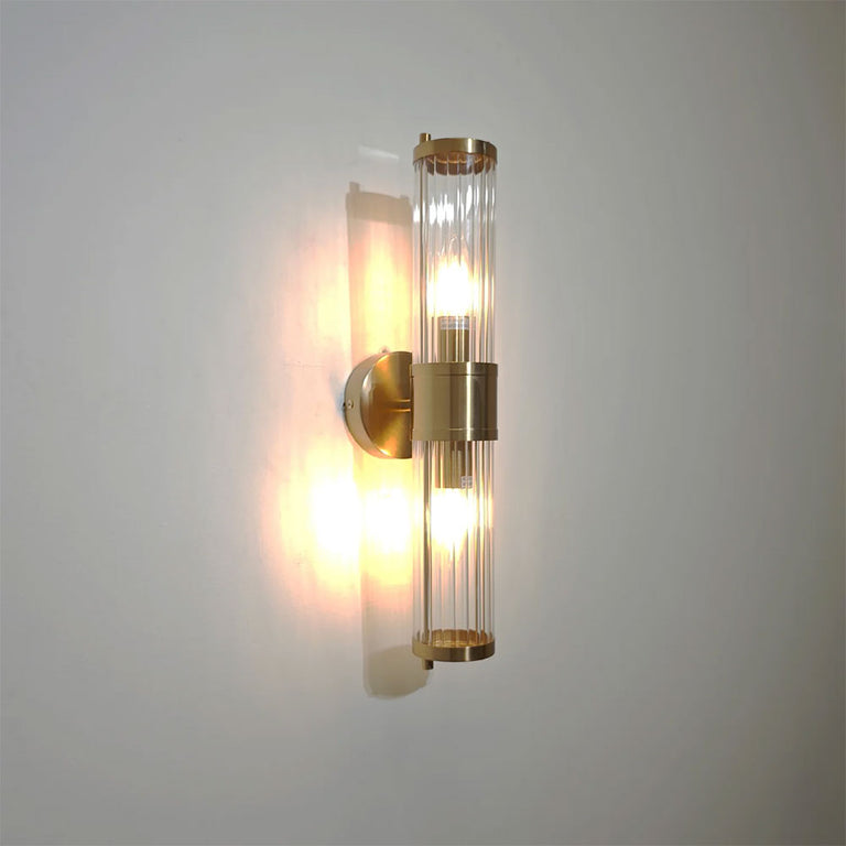 Tiempo Interior Up/Down Clear Tubular Glass Wall Light Antique Brass - TIEMPO1