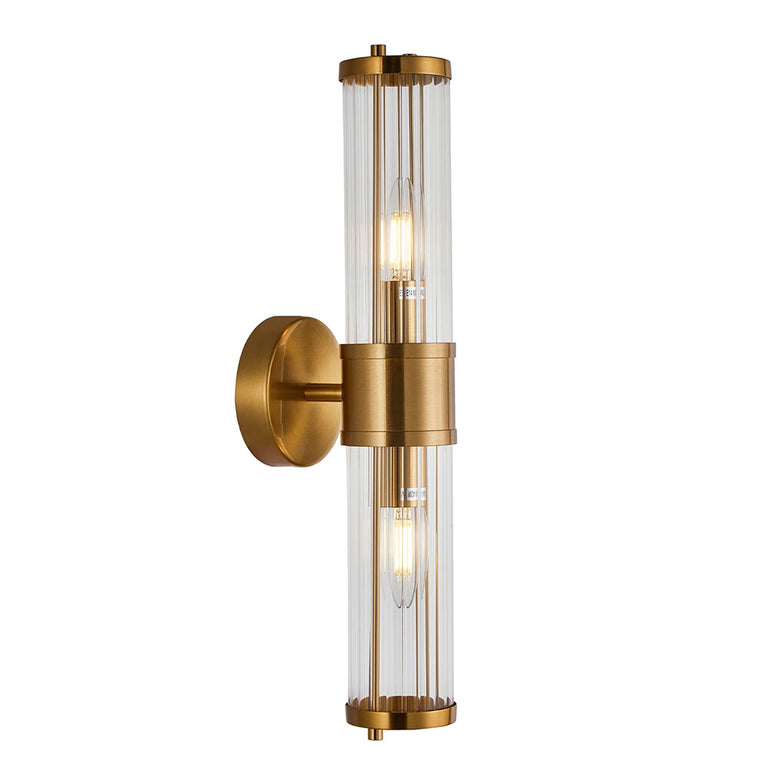 Tiempo Interior Up/Down Clear Tubular Glass Wall Light Antique Brass - TIEMPO1