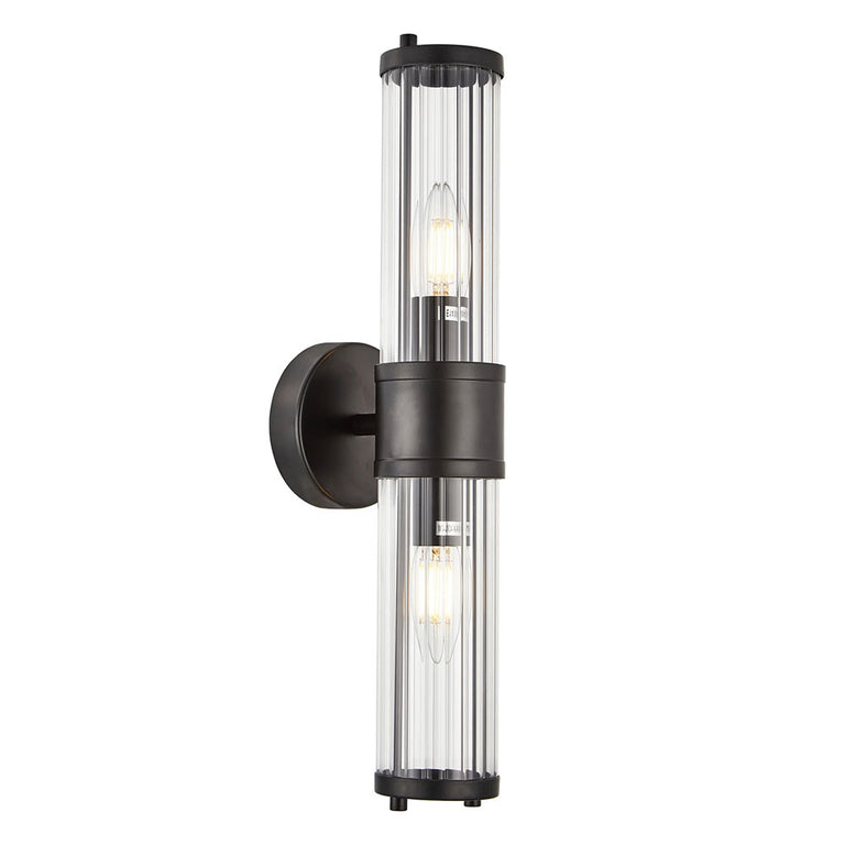 Tiempo Interior Up/Down Clear Tubular Glass Wall Light Black - TIEMPO4