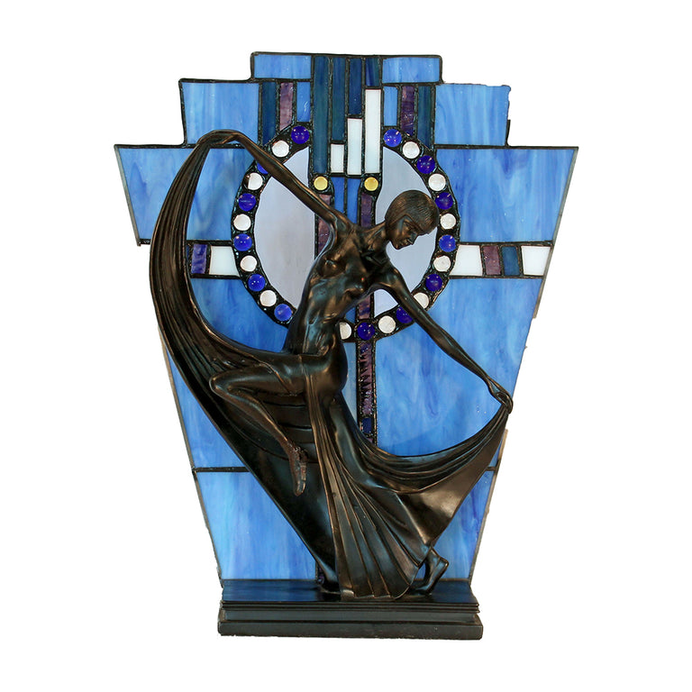 Art Deco Leadlight Table Lamp Blue - TL-866-1350B