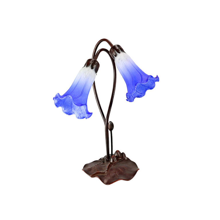 Twin Lily Tiffany Table Lamp White / Blue - TLA1-002-WB