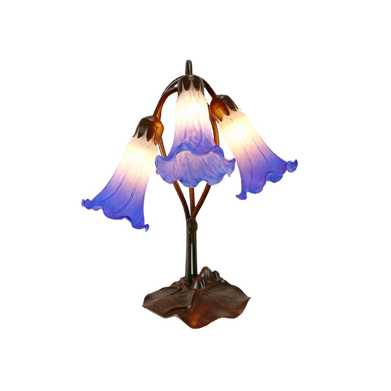 Triple Lily Tiffany Table Lamp White / Blue - TLA1-006-WB