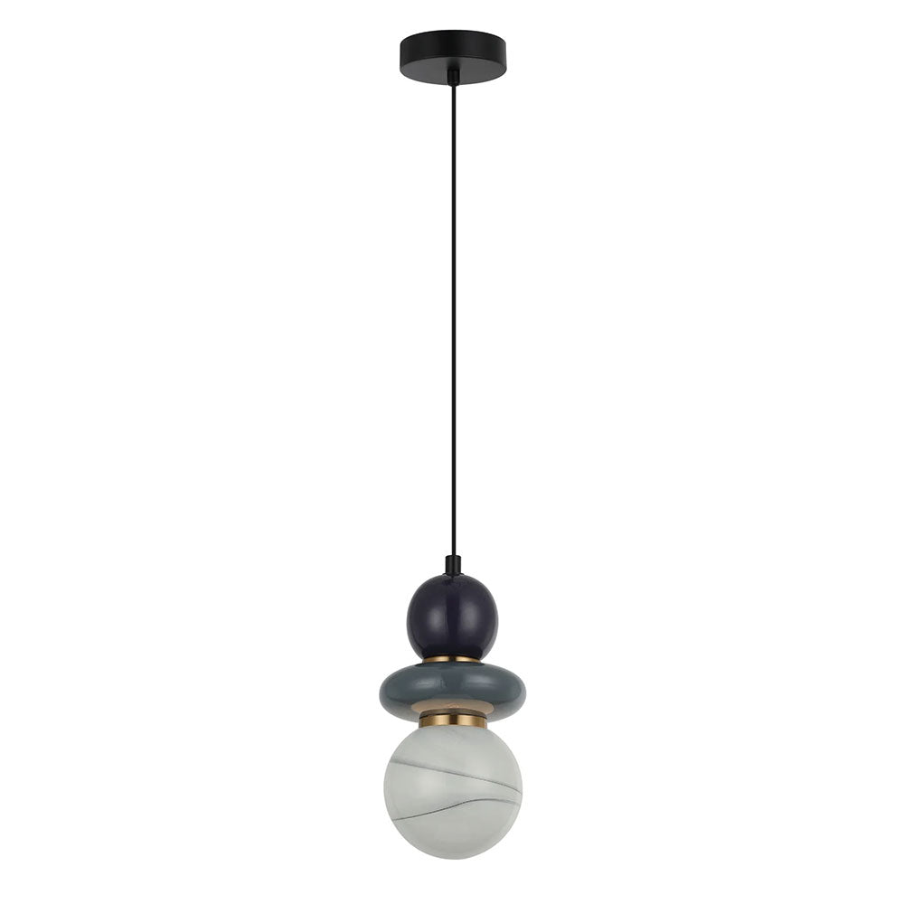 Tocado Interior Sandblasted Opal Diffuser Glass with Ceramic Bead Pendant Grey / Purple - TOCADO1