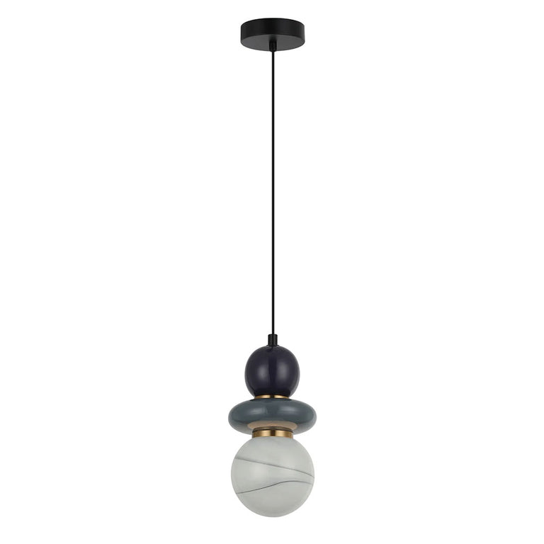 Tocado Interior Sandblasted Opal Diffuser Glass with Ceramic Bead Pendant Grey / Purple - TOCADO1