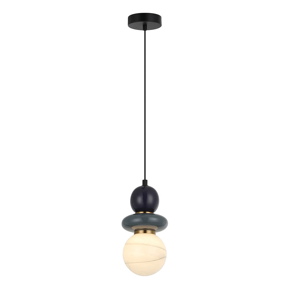 Tocado Interior Sandblasted Opal Diffuser Glass with Ceramic Bead Pendant Grey / Purple - TOCADO1
