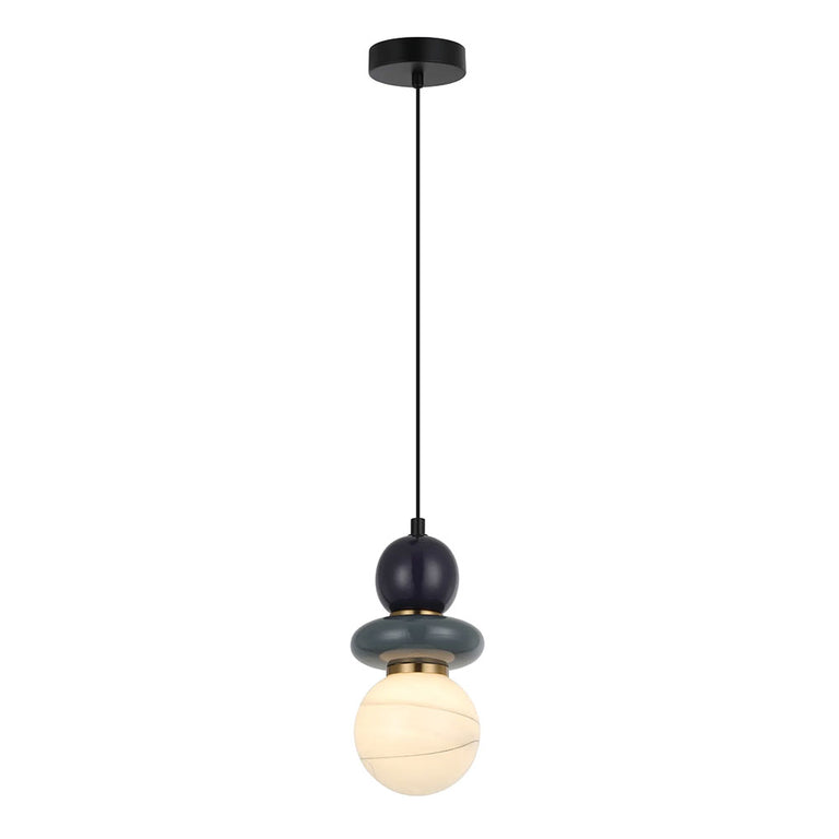 Tocado Interior Sandblasted Opal Diffuser Glass with Ceramic Bead Pendant Grey / Purple - TOCADO1