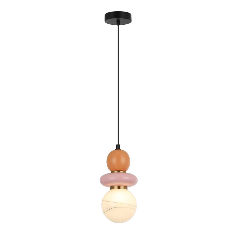 Tocado Interior Sandblasted Opal Diffuser Glass with Ceramic Bead Pendant Pink / Peach - TOCADO2