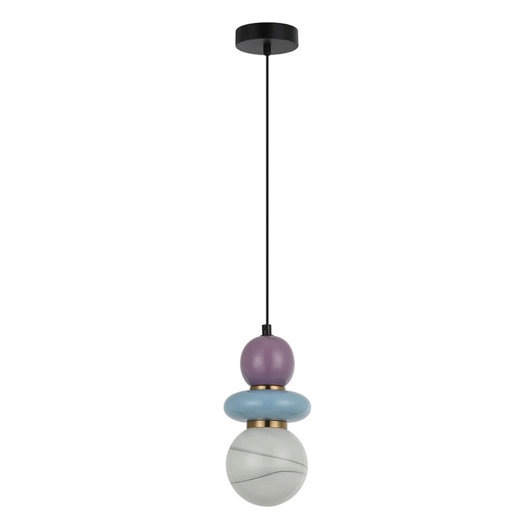 Tocado Interior Sandblasted Opal Diffuser Glass with Ceramic Bead Pendant Blue / Violet - TOCADO3