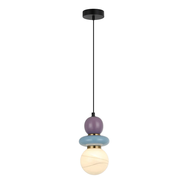 Tocado Interior Sandblasted Opal Diffuser Glass with Ceramic Bead Pendant Blue / Violet - TOCADO3