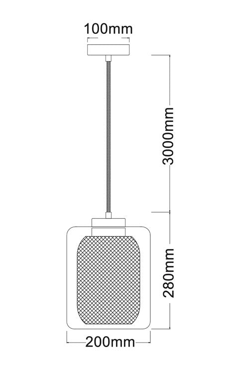 Oblong Glass Pendant Brass Mesh - Tono3