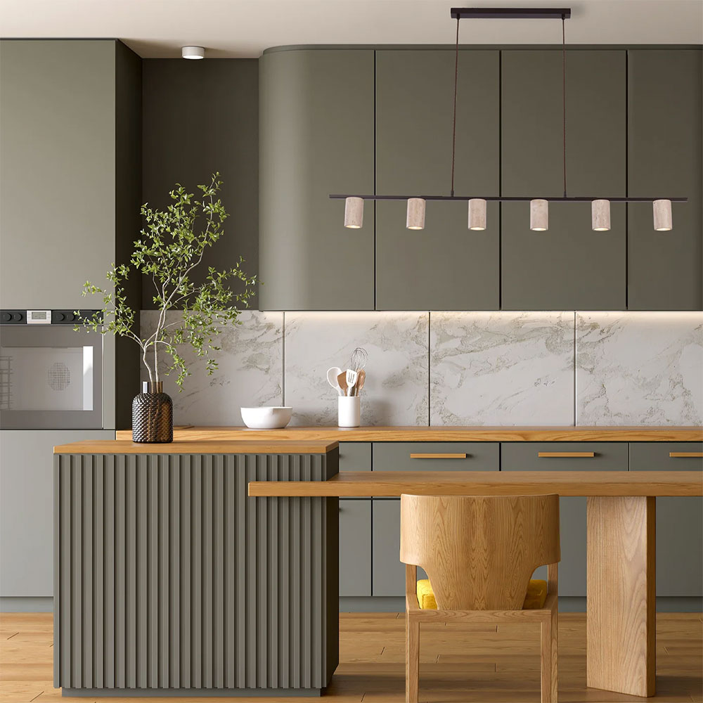 Tuberia Interior Linear Bar with Beige Travertine Tubular Shade Pendant - TUBERIA1