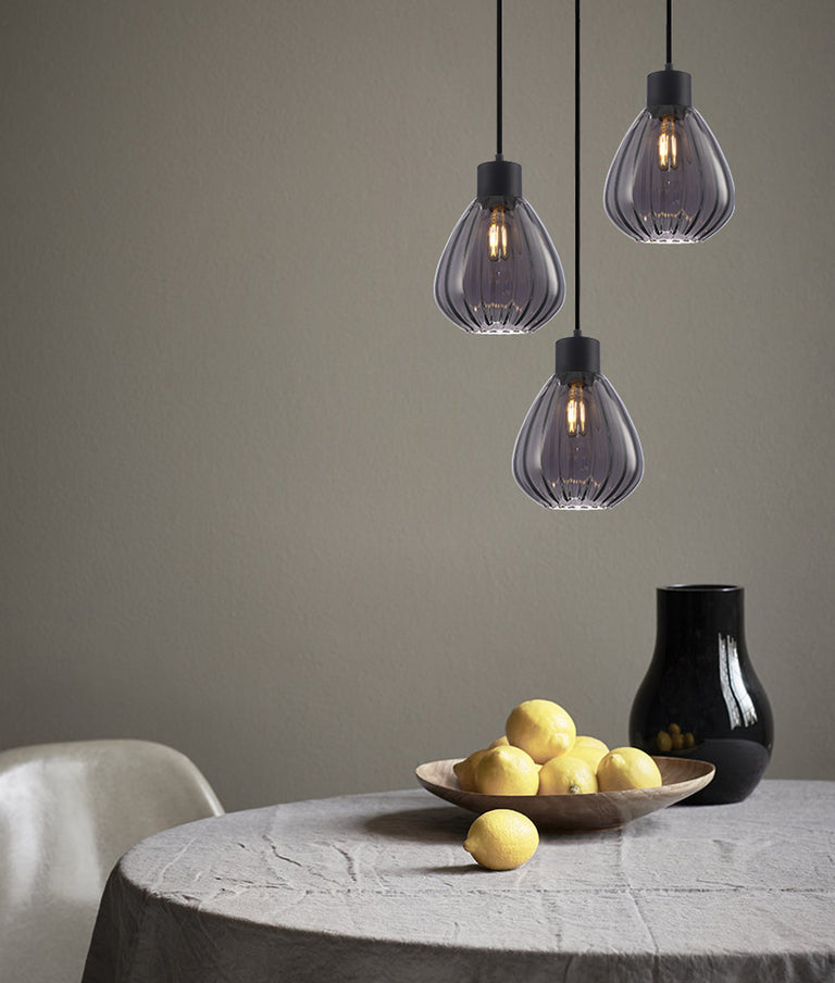 Interior Wine Glass Shape 3 Light Pendant Black Smoke - TULIP2x3R