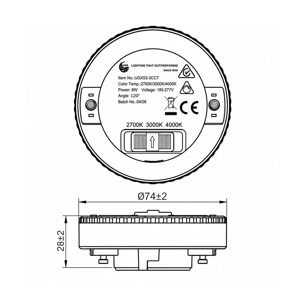 8W GX53 3CCT Selectable LED Globe - UGX53-3CCT