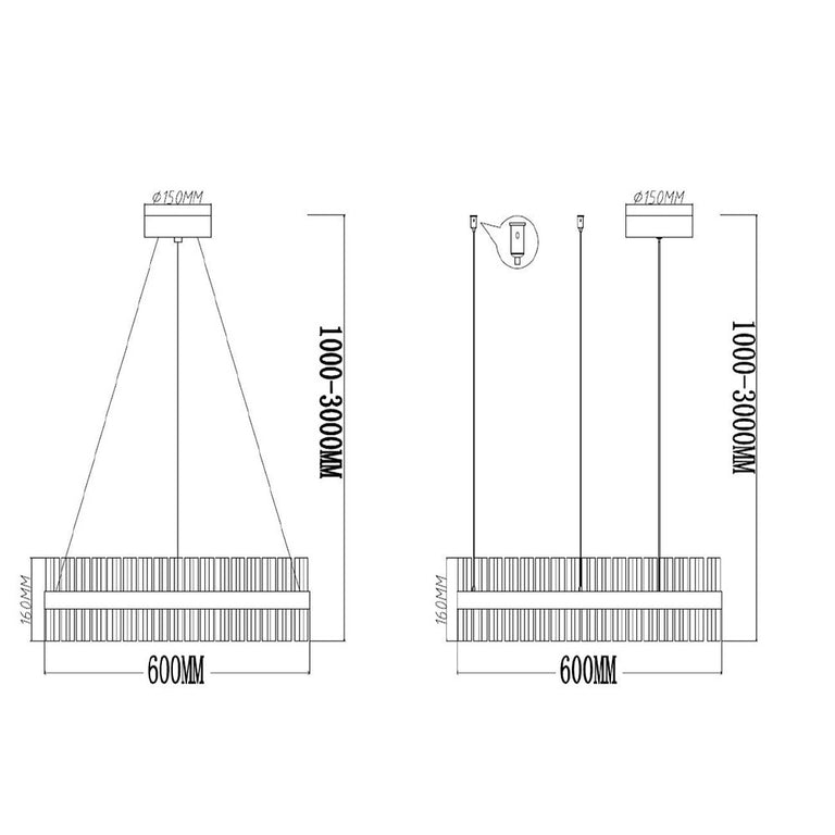 Ellisse 60W LED 600mm Dimmable Pendant Chrome / Warm White - UP-ELLISSE600