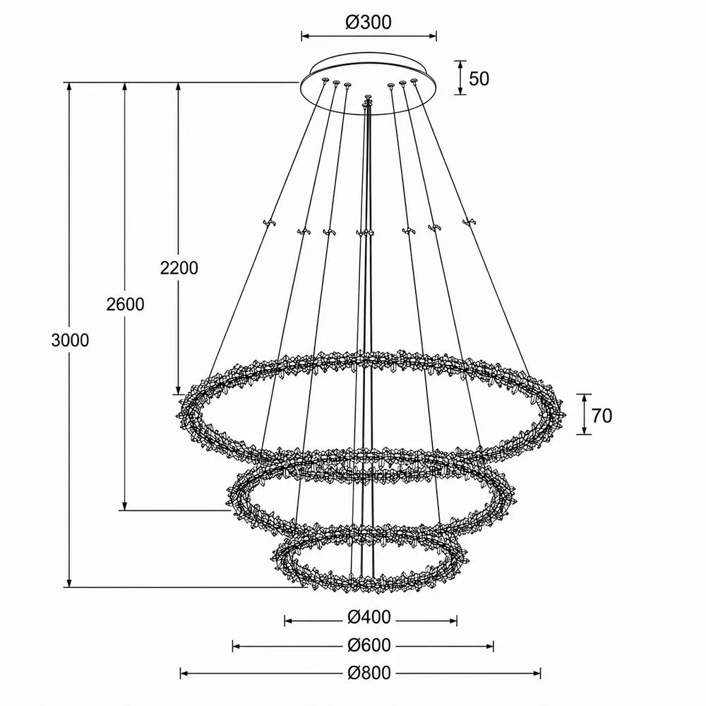 Glacier 3 Ring Pendant - UP-GLACIER-4+6+8-SB-3K-DIM
