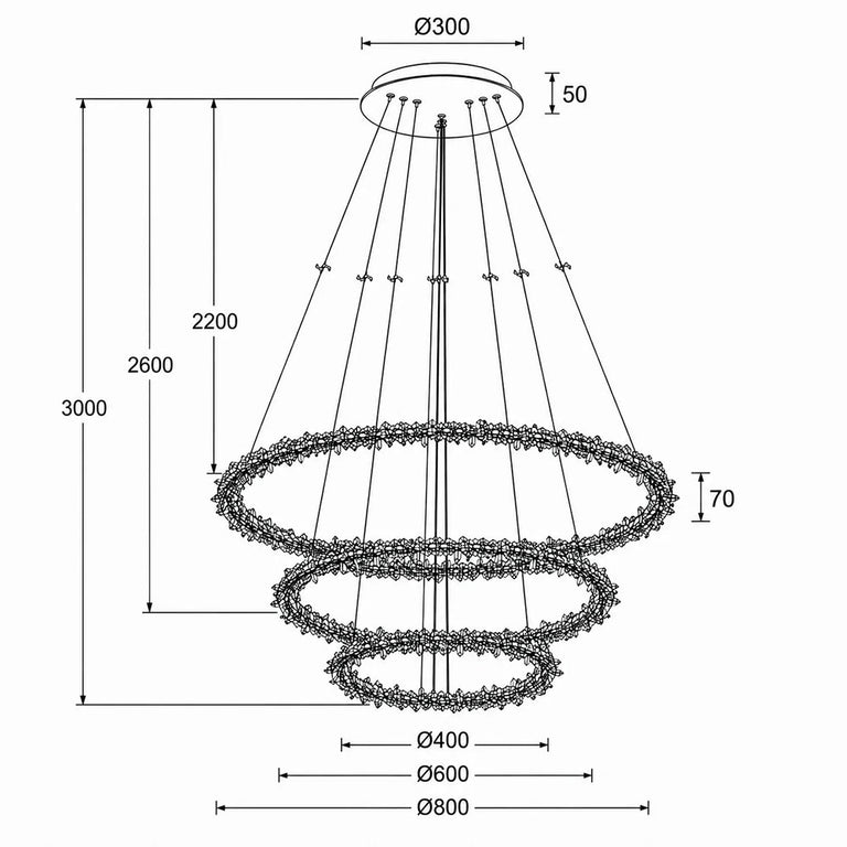 Glacier 3 Ring Pendant - UP-GLACIER-4+6+8-SB-3K-DIM