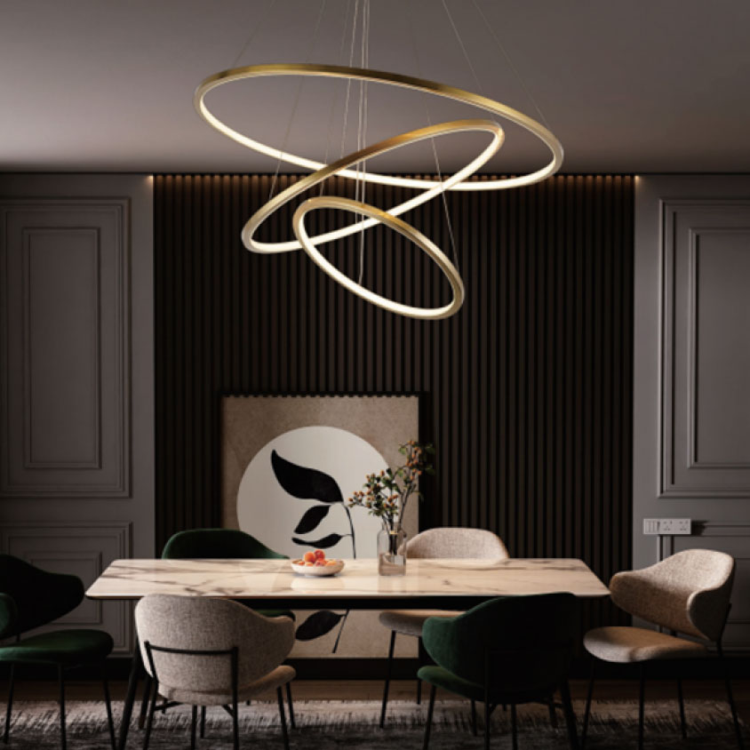 Slim Ring Circular 3 Tier 90W LED Dimmable Pendant 80/60/40 Satin Brass / Tri-Colour - URING 4+6+8 + SB-3CCT- DIM