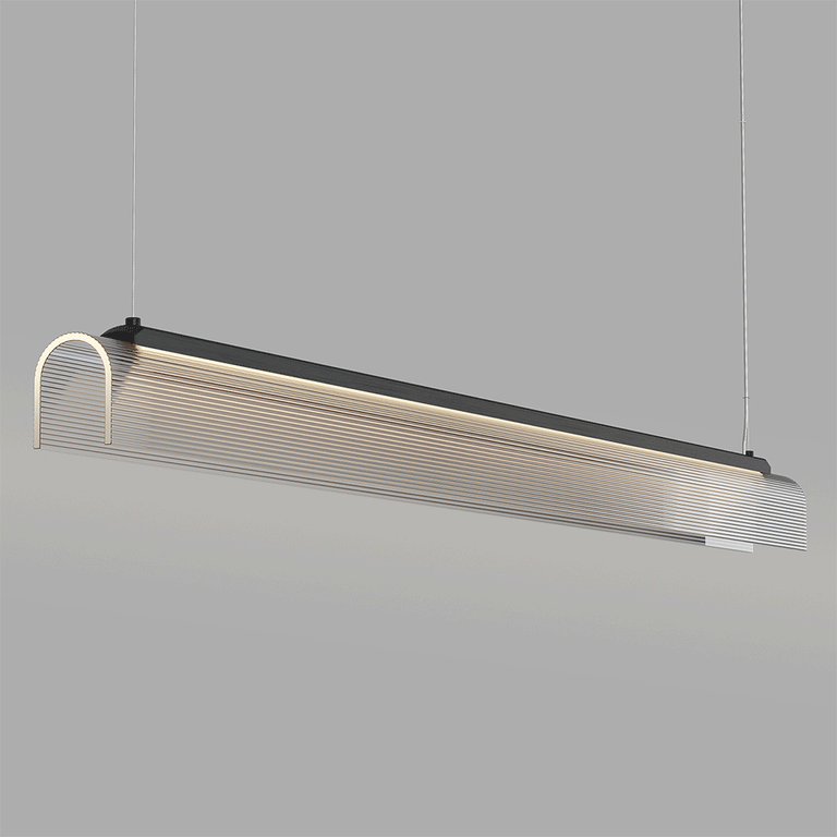 Edge LED Linear Pendant Iron / Clear Ribbed